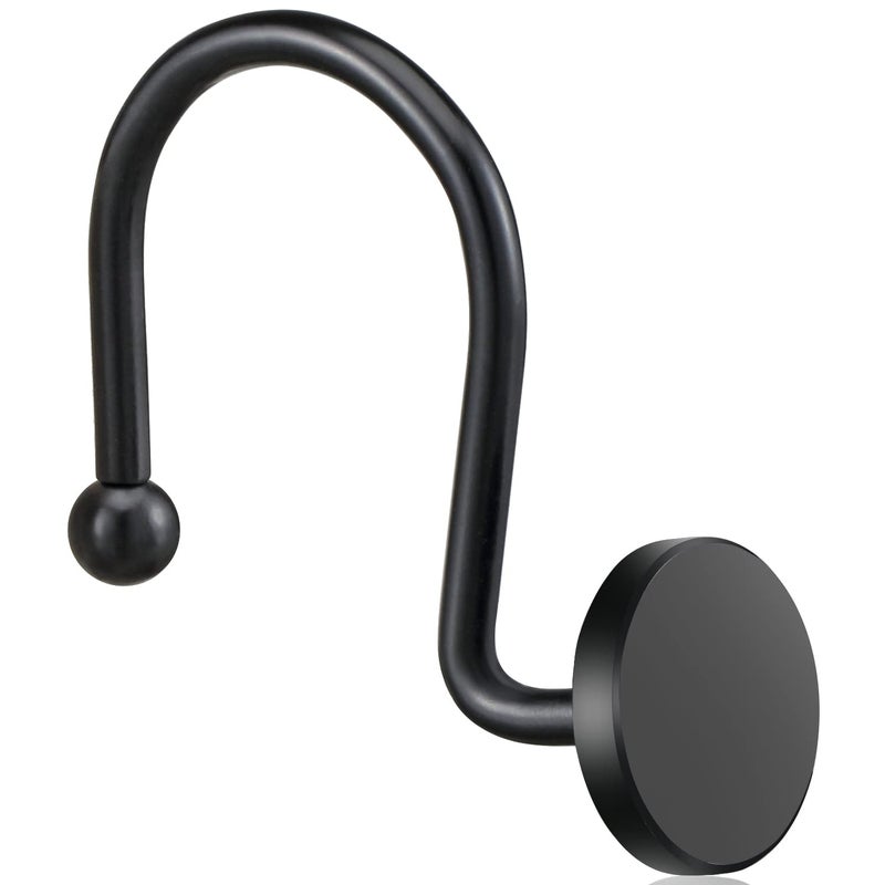 ZESLMG Shower Curtain Hooks, Black Shower Curtain Rings Rustproof Metal Round Decorative Shower Hooks Rings for Bathroom Shower Rods Curtains, Set of 12 Heavy Duty Solid Hooks - Image 1